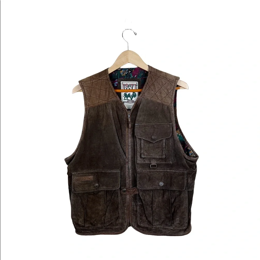 Vintage 1871 Brown Leather Cowboy Western Vest Sz Medium - Picture 1 of 11